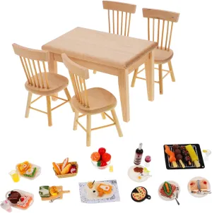 1 Set Miniature Dining Table Chair for Dollhouses Cute Food Models Included Smooth Surface for Creative Play Photo Props Furniture Accessories