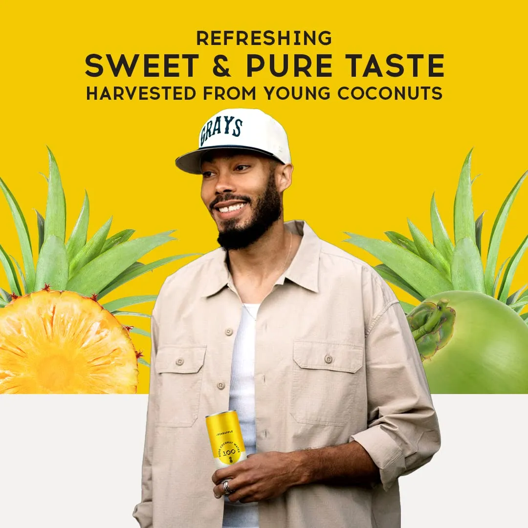 100 Coconuts Pineapple Pure Coconut-100% Pure Coconut Water - Low Calorie All-Natural Drink with Electrolytes - Naturally Sweet, no preservatives- Non-GMO, 11 fl oz, Pack of 12 (Pure Coconut Water)