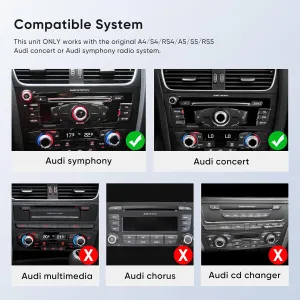10.25 Touch Screen Wireless Carplay Android Auto for Audi B8 B8.5 A4 S4 A5 S5 RS4 RS5 2009-2016 Concert&Symphony Support Original Car Radio Stereo Camera USB Video Playback Mirroring