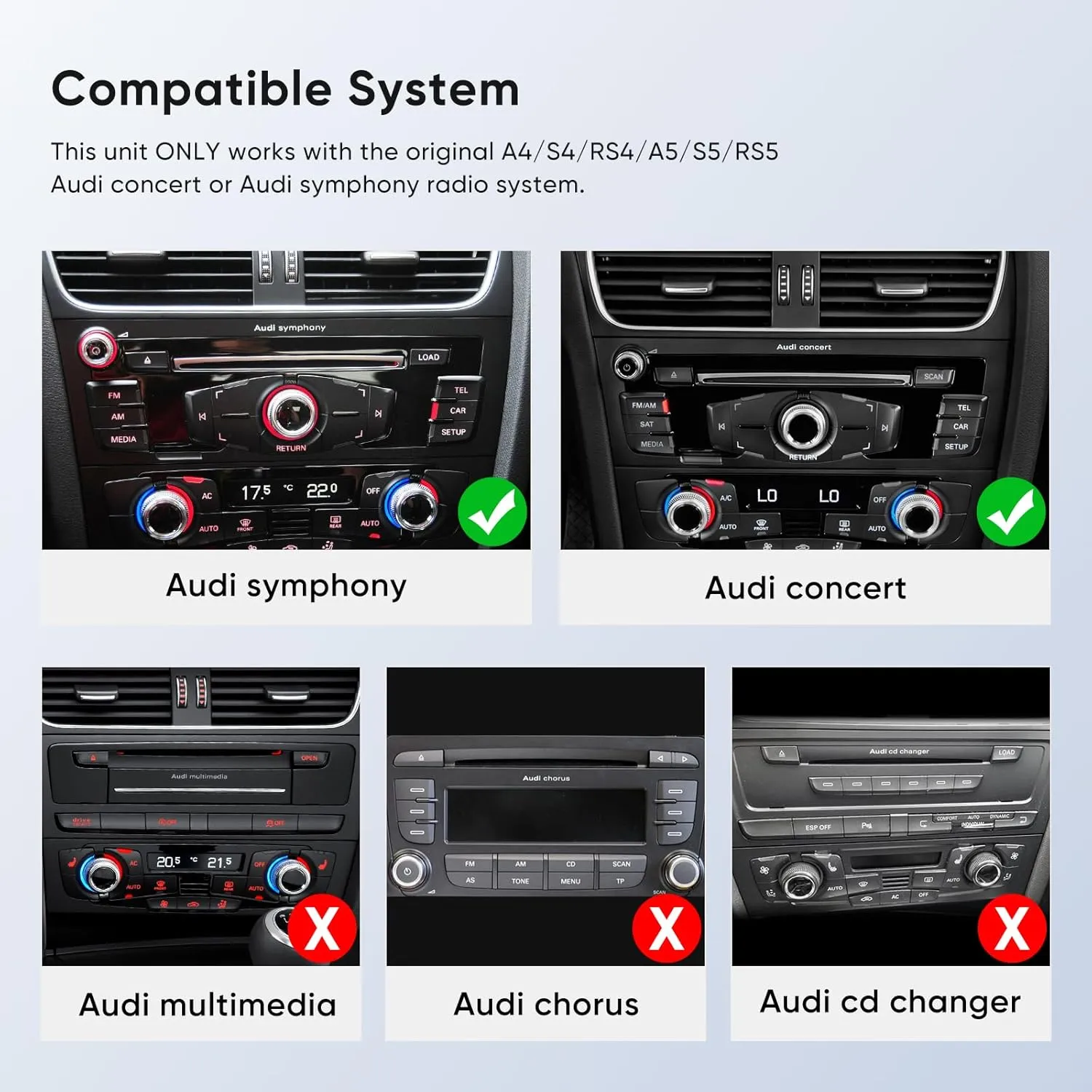 10.25 Touch Screen Wireless Carplay Android Auto for Audi B8 B8.5 A4 S4 A5 S5 RS4 RS5 2009-2016 Concert&Symphony Support Original Car Radio Stereo Camera USB Video Playback Mirroring
