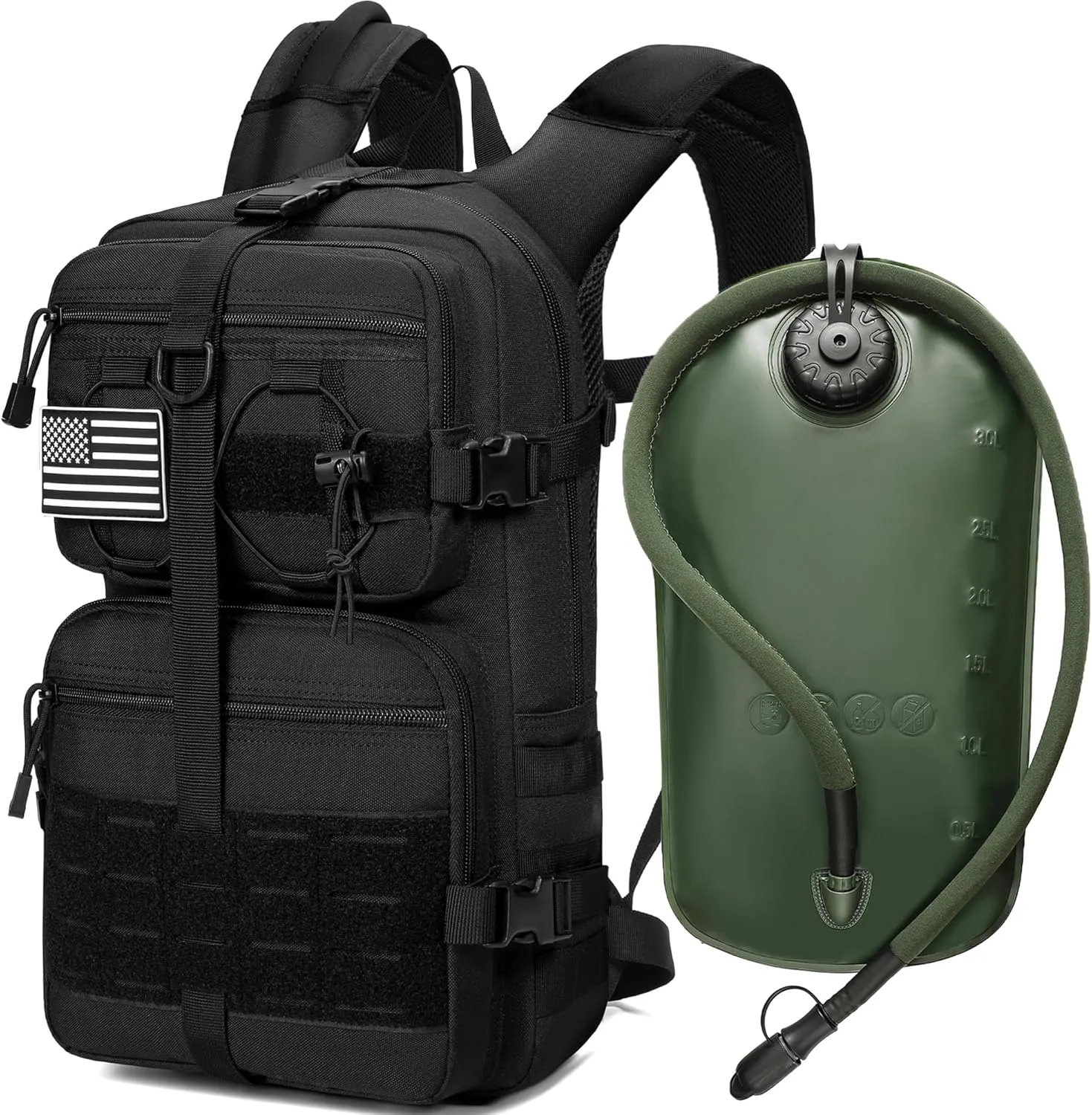 1050D Tactical Hydration Backpack with 3L Water Bladder, Military Molle Water Backpack for Men & Women, Hydration Pack for Hiking, Biking, Running, Climbing, Daily Use