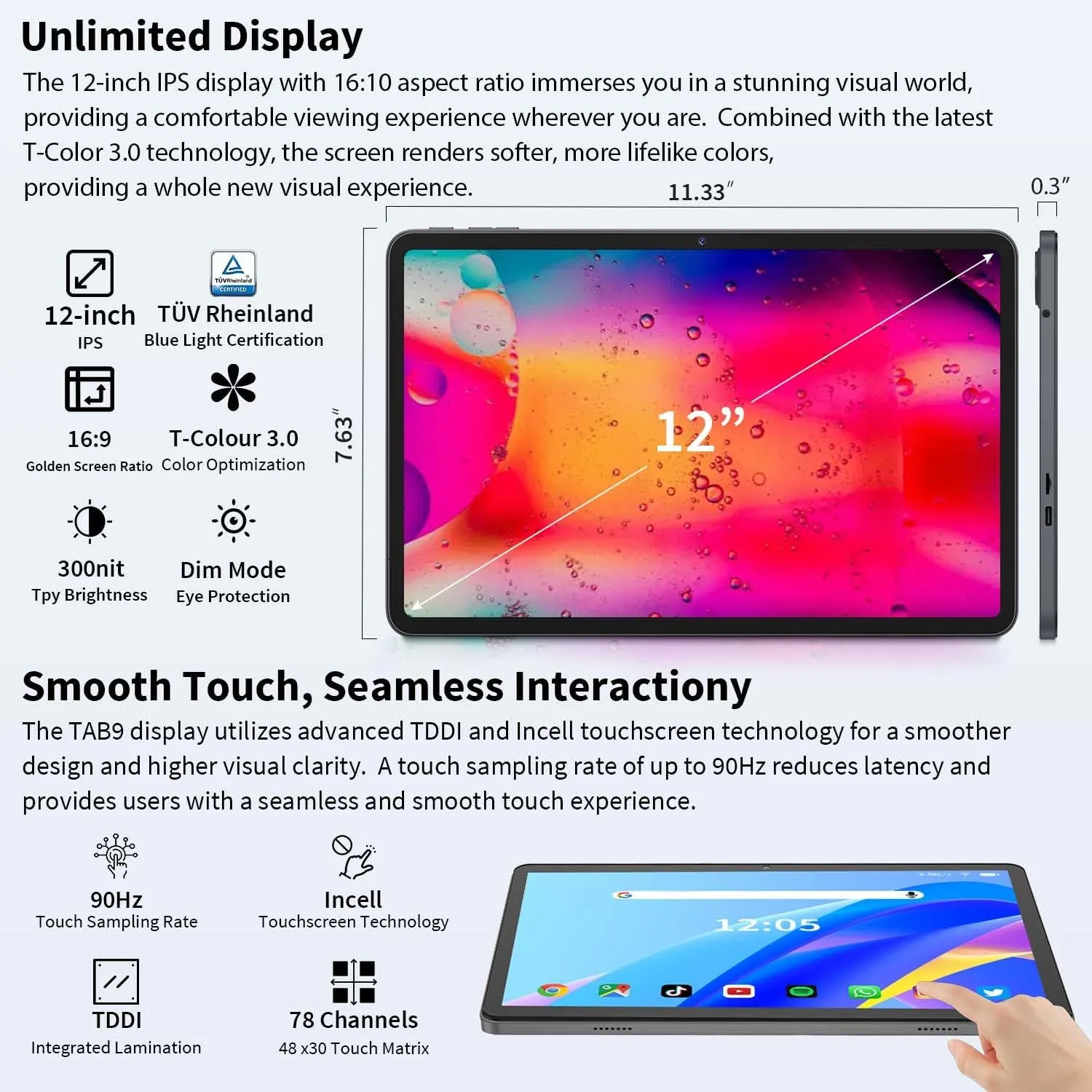 12 Inch Tablet Android 15 Tablets, 2025 Upgraded Android Tablet with Keyboard, 24GB RAM 128GB ROM(1TB Expand), Octa-Core, 2K 2000x1200 Display, 16MP Dual Camera, 8000mAh, 2.4G/5G WiFi, GPS (Black)
