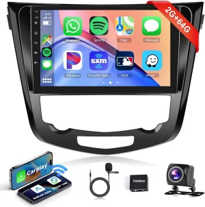 2 64G Android Car Stereo for Nissan X-Trail Qashqai Rogue 2014-2018 Radio for Wireless Carplay Android Auto1080p 10.1’’Touchscreen Bluetooth Car Audio with Canbus WiFi GPS Backup Camera MIC