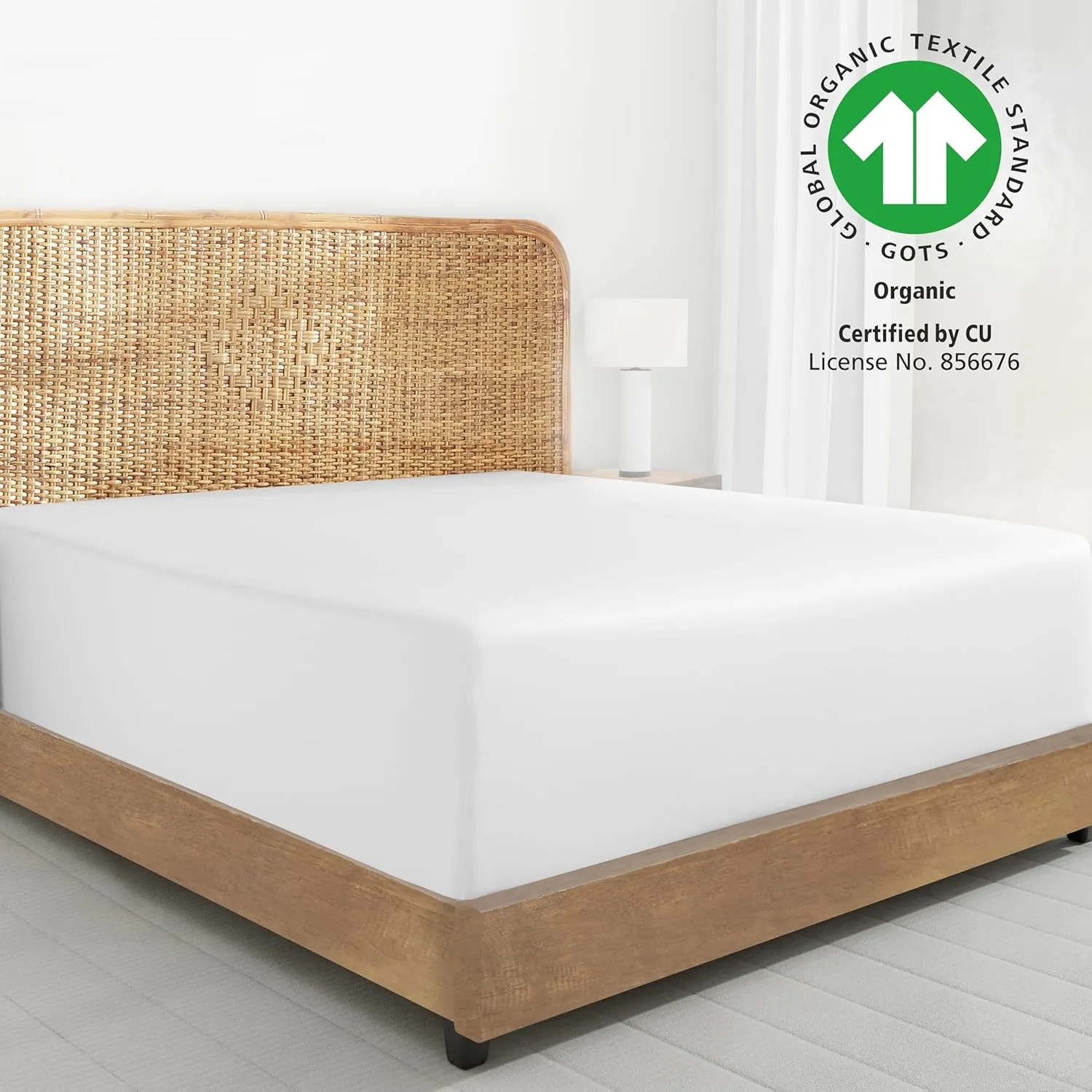 2-Pack 100% Organic Cotton Fitted Sheets Queen Size Percale Only, Soft, Crisp & Cooling, Lightweight, Snug-Fit, 2X Queen Deep Pocket Fitted Sheet Only - White