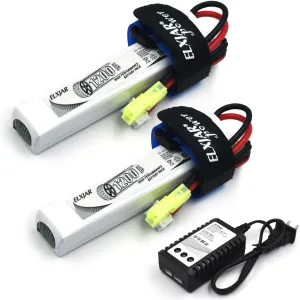 (2-Pack) 11.1V 1200mAh 3S 20C M416 LiPo Airsoft Battery with Mini Tamiya Connector, Compatible with AK47, MP5K, Scar, M249, AUG, AEG Airsoft Guns