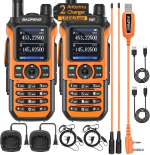2 Pack BaoFeng UV-21R (Upgrade of UV-5R) Ham Radio Handheld Long Range Walkie Talkies UHF VHF Dual Band 2-Way Radio Full Kit with Type-C Cable,High Gain Orange Antenna and Programming Cable