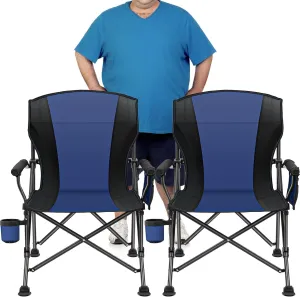 2 Pack Oversized Folding Camping Chair for Adults，Supports 450 lbs Camping Chairs，Heavy Duty Lawn Chair with Side Pockets，Outdoor Camping, Beach, Fishing, Hiking Foldable Camping Chair (Blue-Black-2)