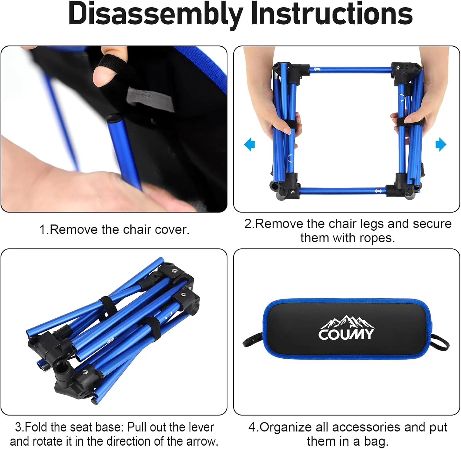 2 Pack Portable Camping Chair,Ultralight Compact Folding Chairs Aluminum Alloy Outdoor Lawn Chair with Side Pockets for Camping Hiking Fishing,Support up to 330lbs(Blue)
