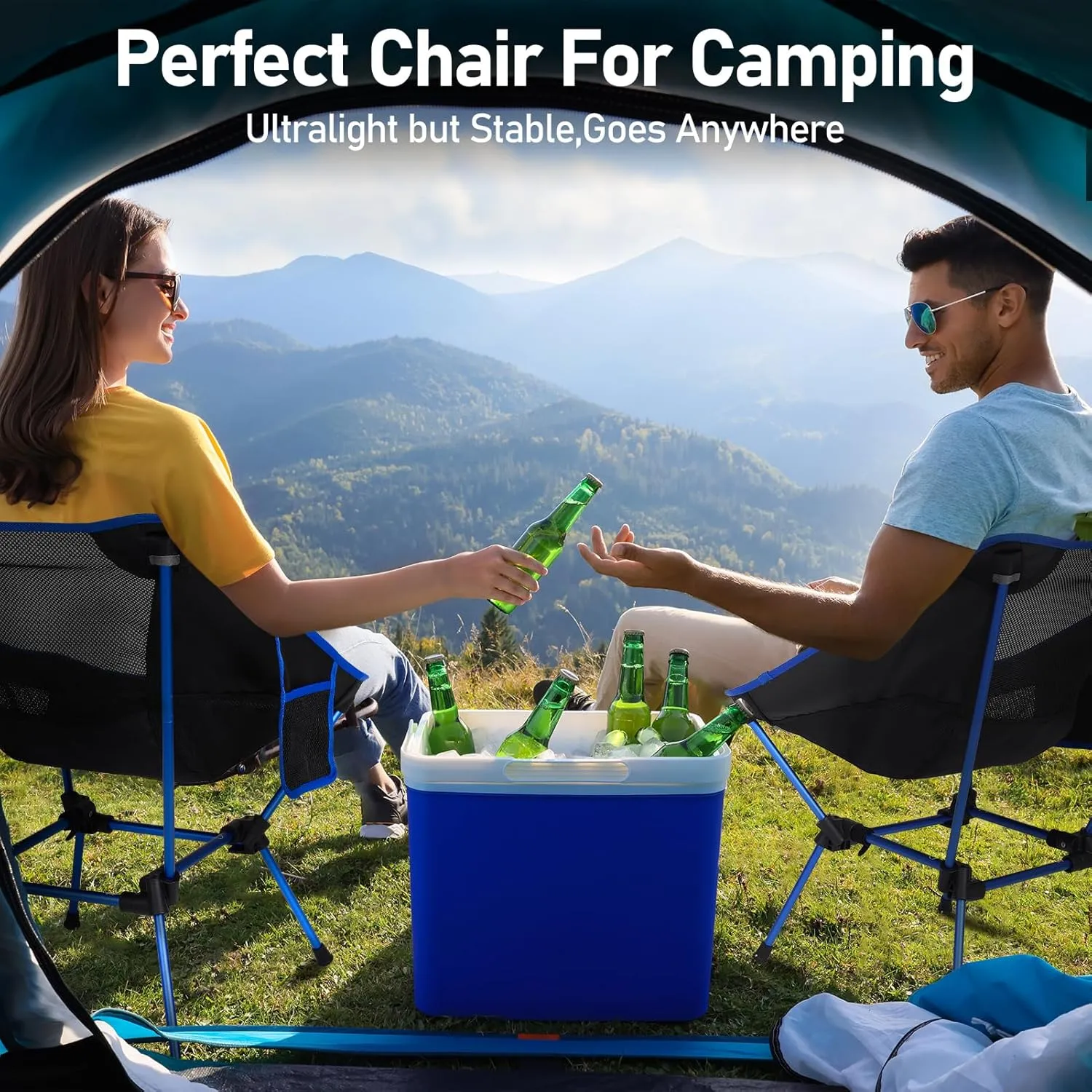 2 Pack Portable Camping Chair,Ultralight Compact Folding Chairs Aluminum Alloy Outdoor Lawn Chair with Side Pockets for Camping Hiking Fishing,Support up to 330lbs(Blue)