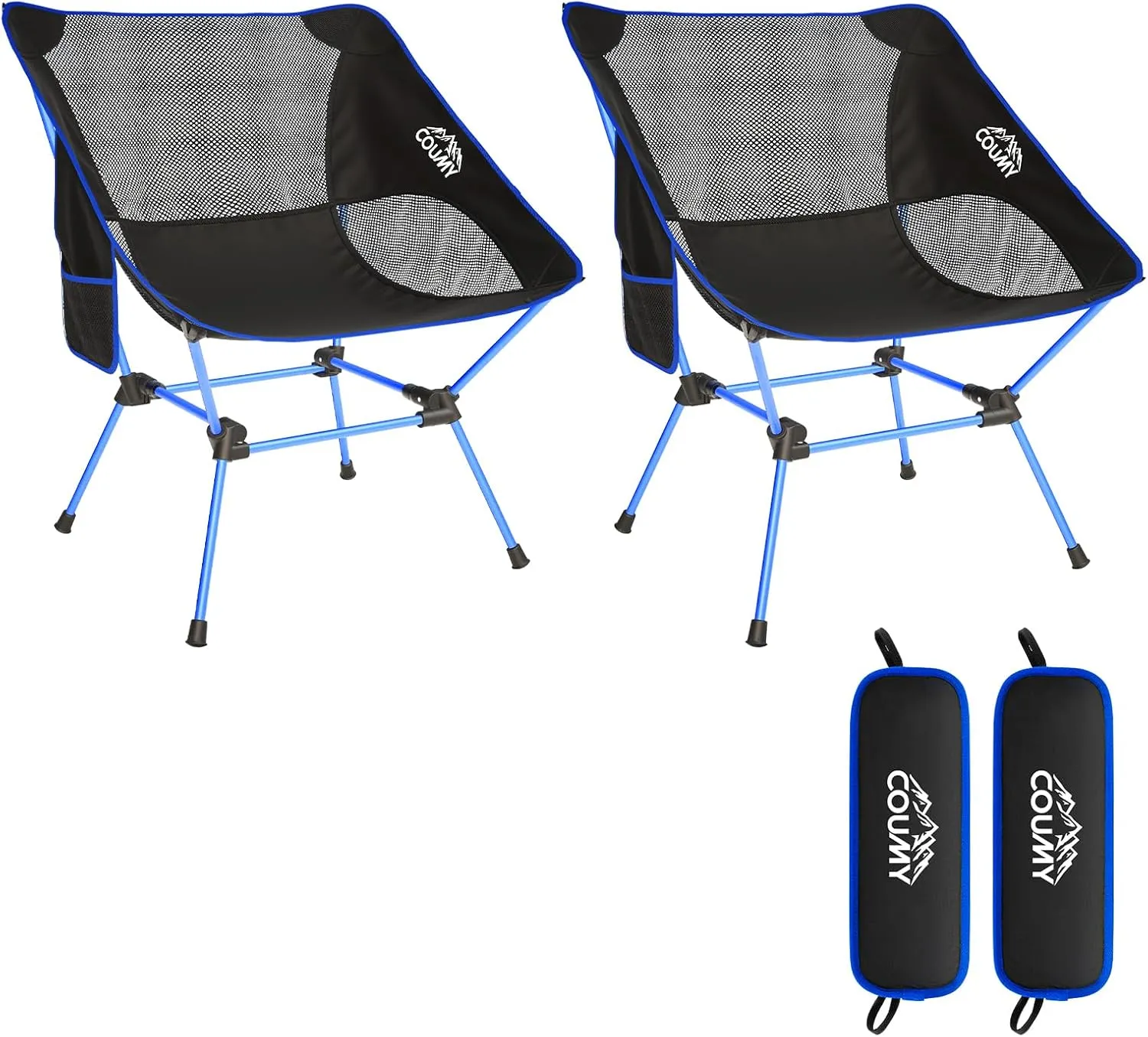 2 Pack Portable Camping Chair,Ultralight Compact Folding Chairs Aluminum Alloy Outdoor Lawn Chair with Side Pockets for Camping Hiking Fishing,Support up to 330lbs(Blue)
