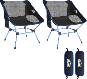 2 Pack Portable Camping Chair,Ultralight Compact Folding Chairs Aluminum Alloy Outdoor Lawn Chair with Side Pockets for Camping Hiking Fishing,Support up to 330lbs(Blue)