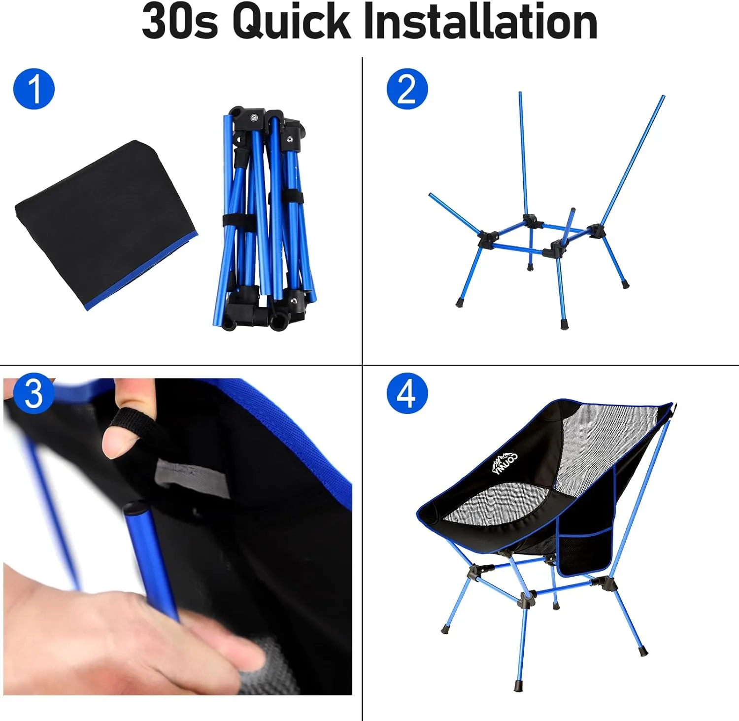 2 Pack Portable Camping Chair,Ultralight Compact Folding Chairs Aluminum Alloy Outdoor Lawn Chair with Side Pockets for Camping Hiking Fishing,Support up to 330lbs(Blue)
