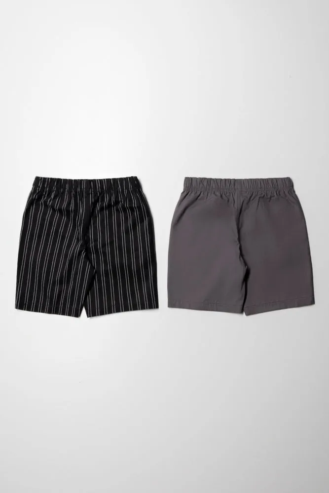 2 Pack Stripe Shorts Black And Dark Grey