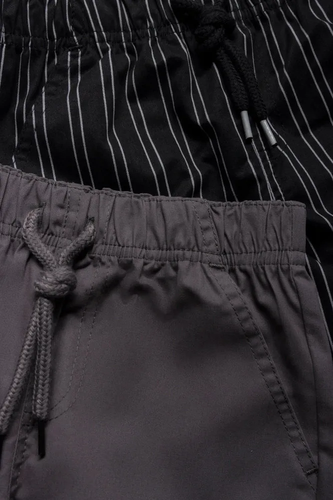 2 Pack Stripe Shorts Black And Dark Grey