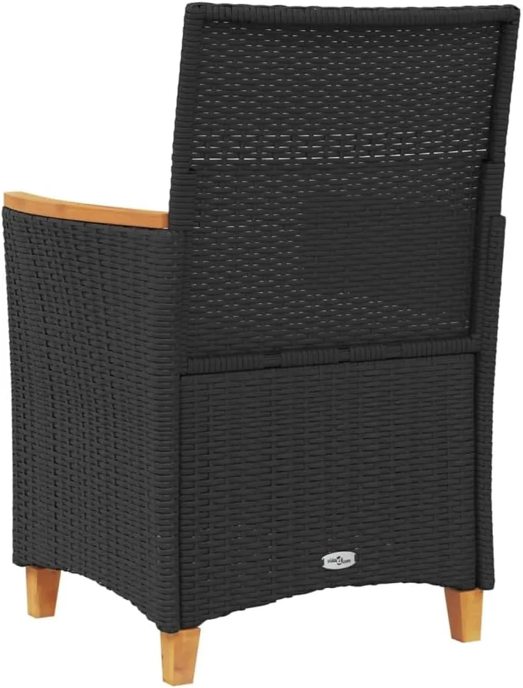 2-Piece Black Poly Rattan Patio Chairs with Cream Cushions Outdoor Furniture Set, Acacia Wood & Steel Frame Lounge Chairs for Backyard, Poolside, Deck, Garden