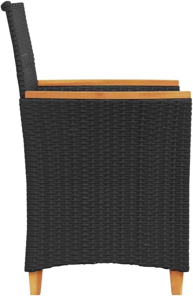 2-Piece Black Poly Rattan Patio Chairs with Cream Cushions Outdoor Furniture Set, Acacia Wood & Steel Frame Lounge Chairs for Backyard, Poolside, Deck, Garden