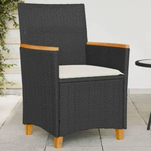 2-Piece Black Poly Rattan Patio Chairs with Cream Cushions Outdoor Furniture Set, Acacia Wood & Steel Frame Lounge Chairs for Backyard, Poolside, Deck, Garden