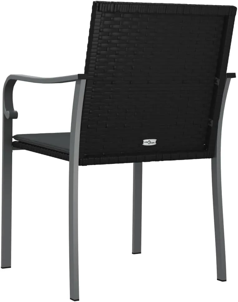 2-Piece Black Poly Rattan Patio Chairs with Dark Gray Cushions 22"x23.2"x33.1" Outdoor Furniture Set for Garden Terrace and Poolside