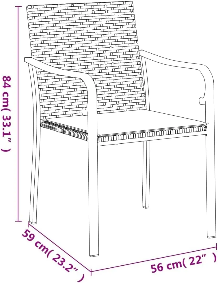 2-Piece Black Poly Rattan Patio Chairs with Dark Gray Cushions 22"x23.2"x33.1" Outdoor Furniture Set for Garden Terrace and Poolside