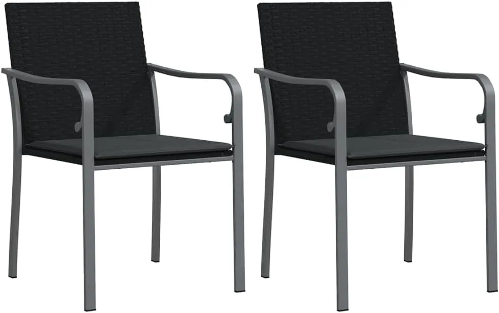 2-Piece Black Poly Rattan Patio Chairs with Dark Gray Cushions 22"x23.2"x33.1" Outdoor Furniture Set for Garden Terrace and Poolside