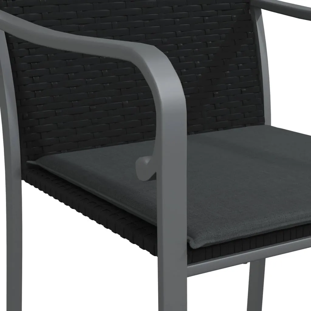 2-Piece Black Poly Rattan Patio Chairs with Dark Gray Cushions 22"x23.2"x33.1" Outdoor Furniture Set for Garden Terrace and Poolside