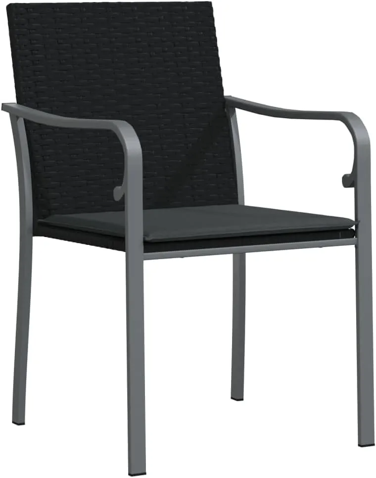 2-Piece Black Poly Rattan Patio Chairs with Dark Gray Cushions 22"x23.2"x33.1" Outdoor Furniture Set for Garden Terrace and Poolside