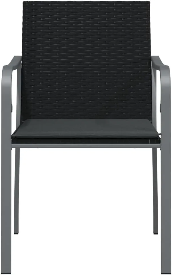 2-Piece Black Poly Rattan Patio Chairs with Dark Gray Cushions 22"x23.2"x33.1" Outdoor Furniture Set for Garden Terrace and Poolside