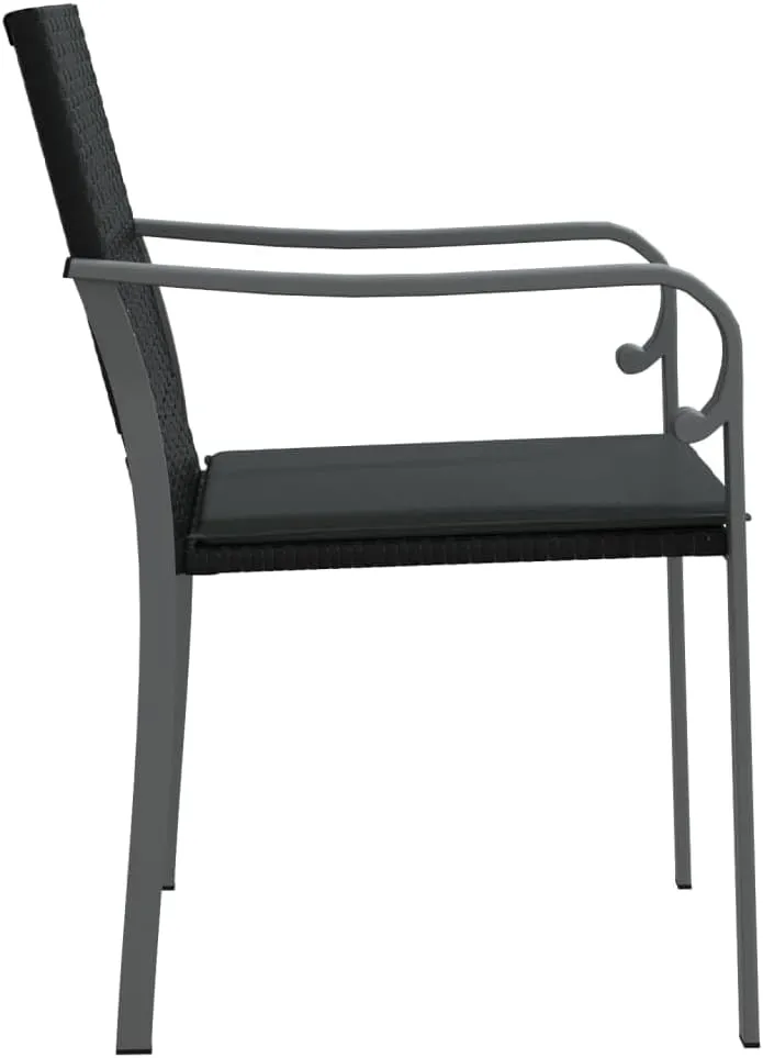 2-Piece Black Poly Rattan Patio Chairs with Dark Gray Cushions 22"x23.2"x33.1" Outdoor Furniture Set for Garden Terrace and Poolside