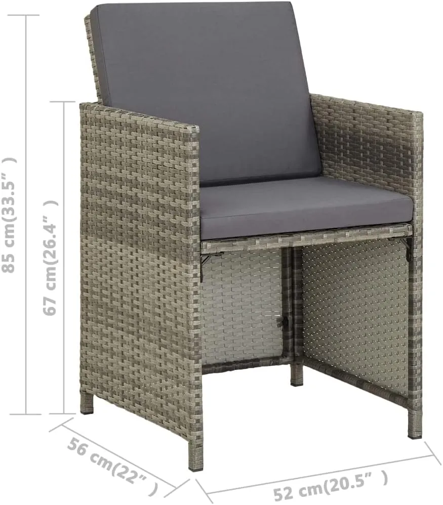 2-Piece Patio Chairs Set with Cushions PE Rattan Outdoor Furniture Gray Chairs for Garden Poolside Backyard Weather-Resistant Steel Frame