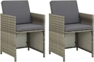2-Piece Patio Chairs Set with Cushions PE Rattan Outdoor Furniture Gray Chairs for Garden Poolside Backyard Weather-Resistant Steel Frame