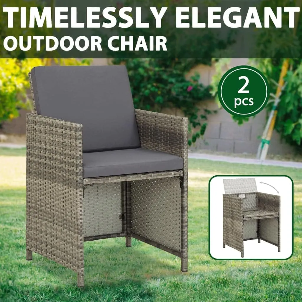 2-Piece Patio Chairs Set with Cushions PE Rattan Outdoor Furniture Gray Chairs for Garden Poolside Backyard Weather-Resistant Steel Frame