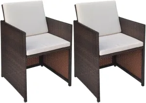 2-Piece Patio Chairs with Cushions and Pillows, PE Rattan Outdoor Dining Chairs Brown Steel Frame Water-Repellent Cushions for Garden, Poolside, Backyard, Camping