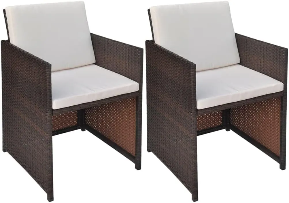 2-Piece Patio Chairs with Cushions and Pillows, PE Rattan Outdoor Dining Chairs Brown Steel Frame Water-Repellent Cushions for Garden, Poolside, Backyard, Camping