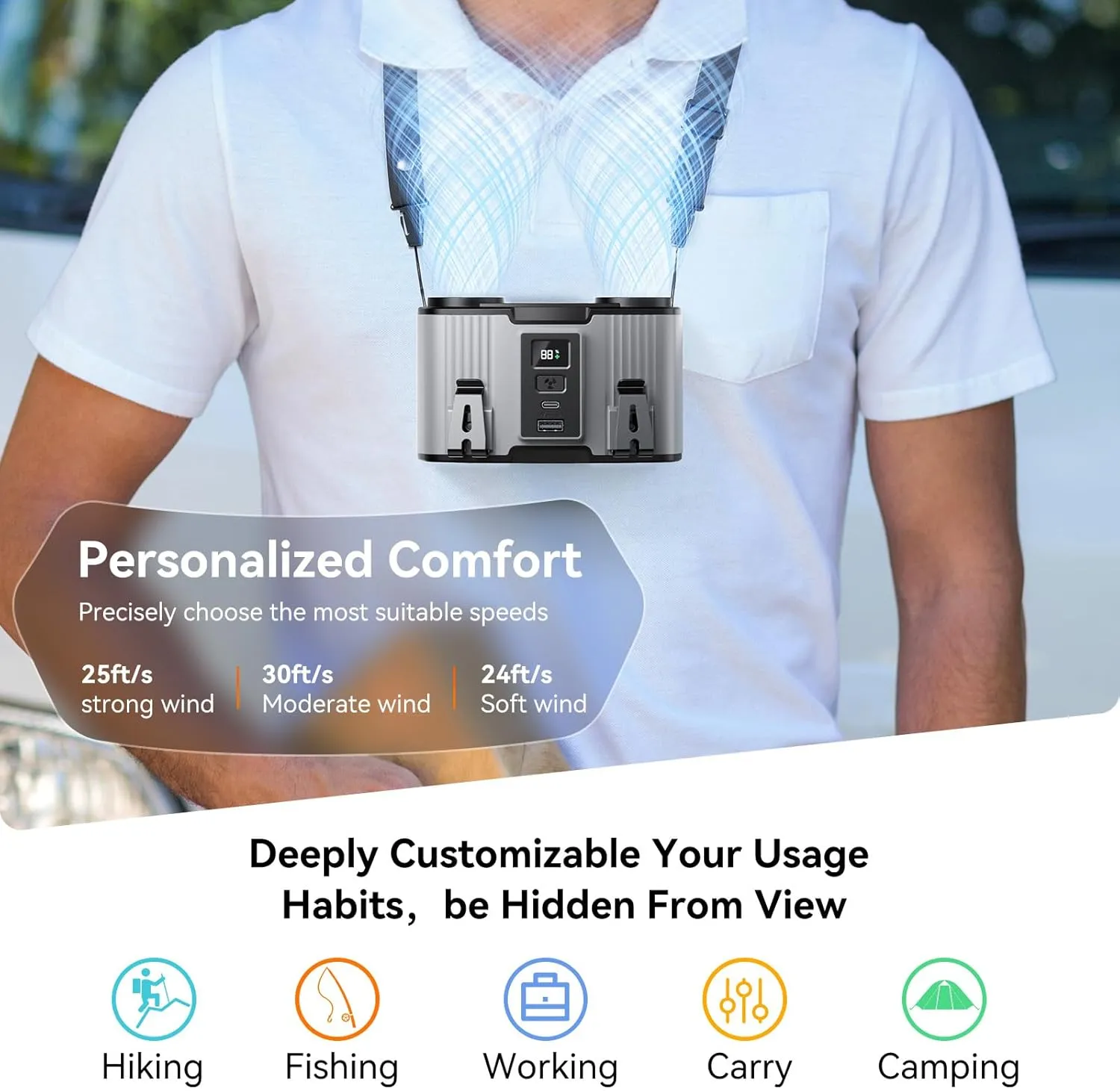 24000mAh Personal Waist Fan, USB Rechargeable Clip The Waist For Working,10 Speed & 40H Cooling and Heatstroke Prevention For Outdoor Travel Camping (Grey, 24000mAh)