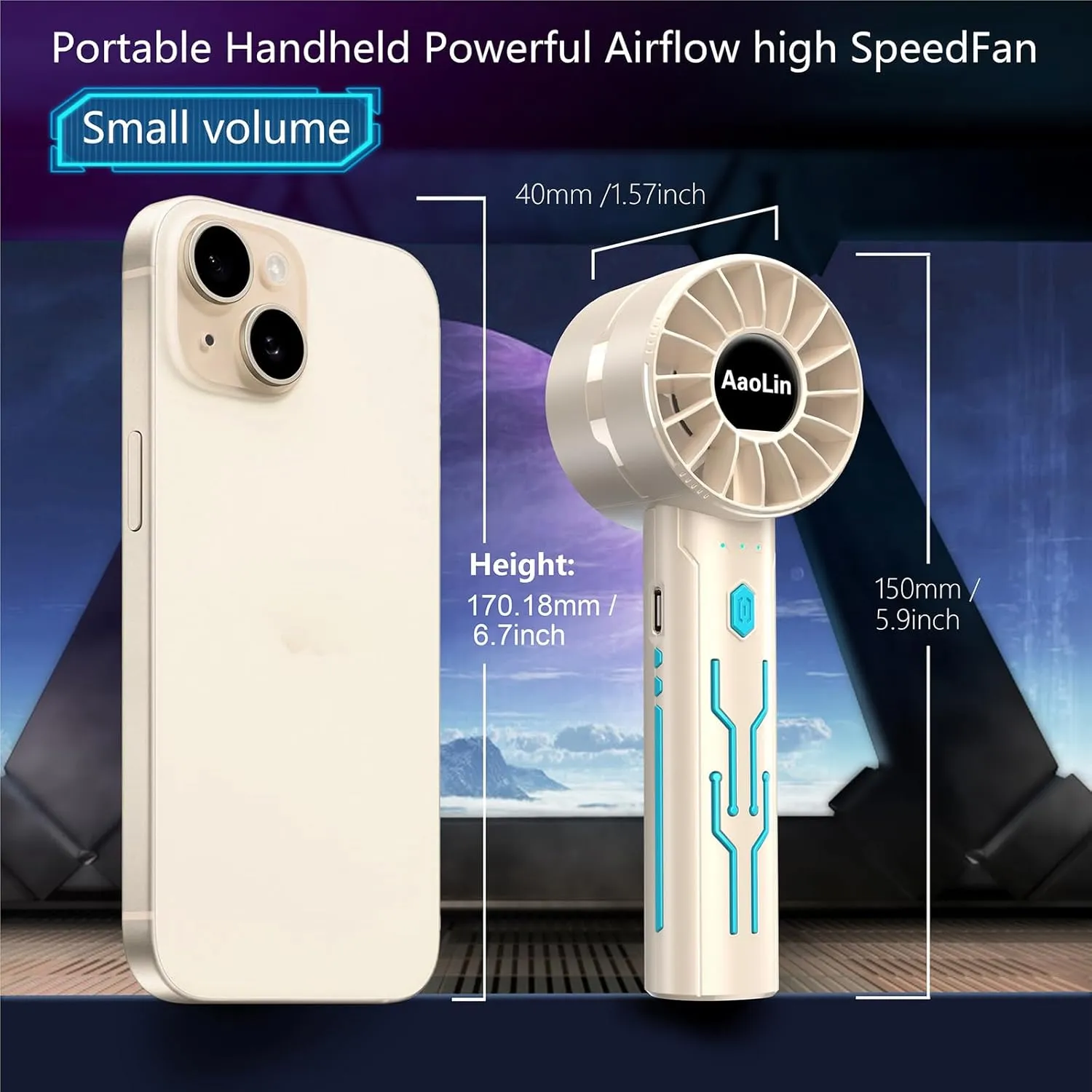 2pcs Portable Handheld Turbo Fan with 7000rpm High-Speed Motor USB Rechargeable Cooling Personal Fan 4-Speed, 4-16H Runtime, with Lanyard for Outdoor Travel, Women, Kids, Summer Gift