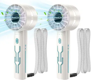2pcs Portable Handheld Turbo Fan with 7000rpm High-Speed Motor USB Rechargeable Cooling Personal Fan 4-Speed, 4-16H Runtime, with Lanyard for Outdoor Travel, Women, Kids, Summer Gift