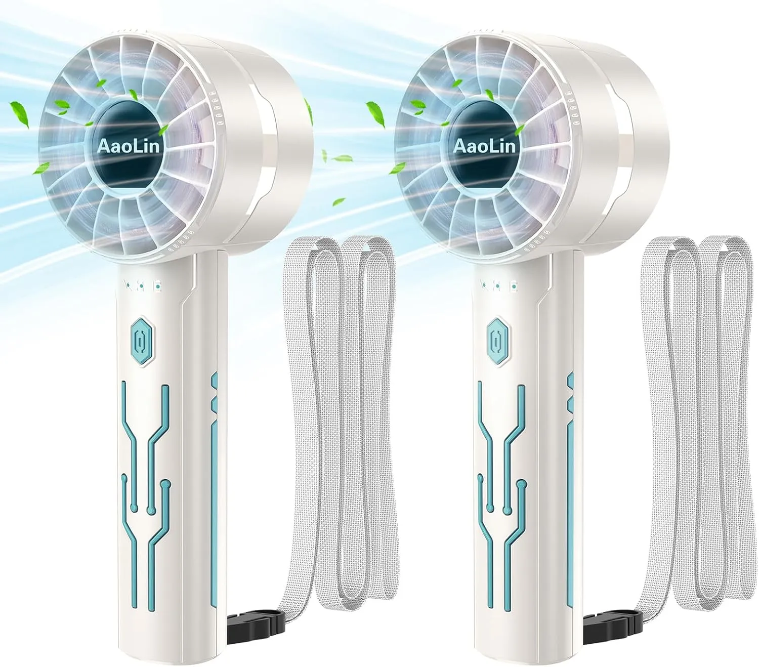 2pcs Portable Handheld Turbo Fan with 7000rpm High-Speed Motor USB Rechargeable Cooling Personal Fan 4-Speed, 4-16H Runtime, with Lanyard for Outdoor Travel, Women, Kids, Summer Gift