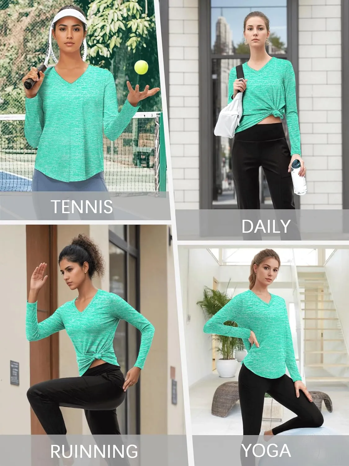3-5 Pack Women Long Sleeve Shirts Workout V Neck Lightweight Quick Dry Sun Loose Fit T Shirts Athletic Running Tee Tops