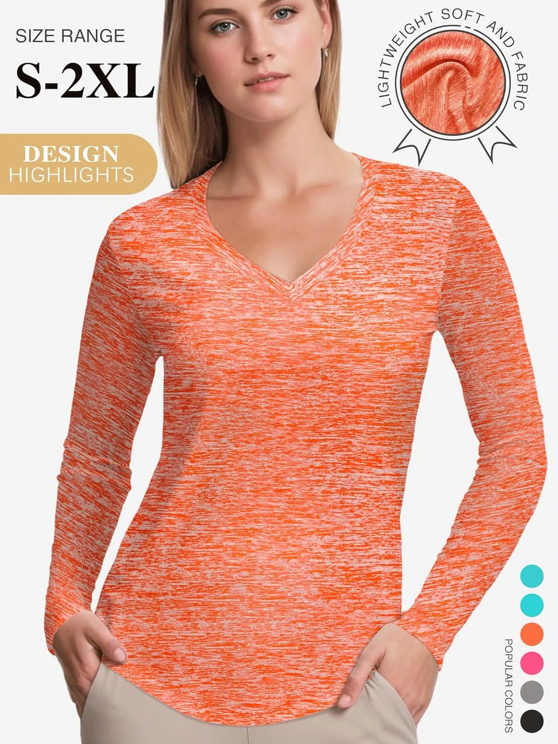 3-5 Pack Women Long Sleeve Shirts Workout V Neck Lightweight Quick Dry Sun Loose Fit T Shirts Athletic Running Tee Tops