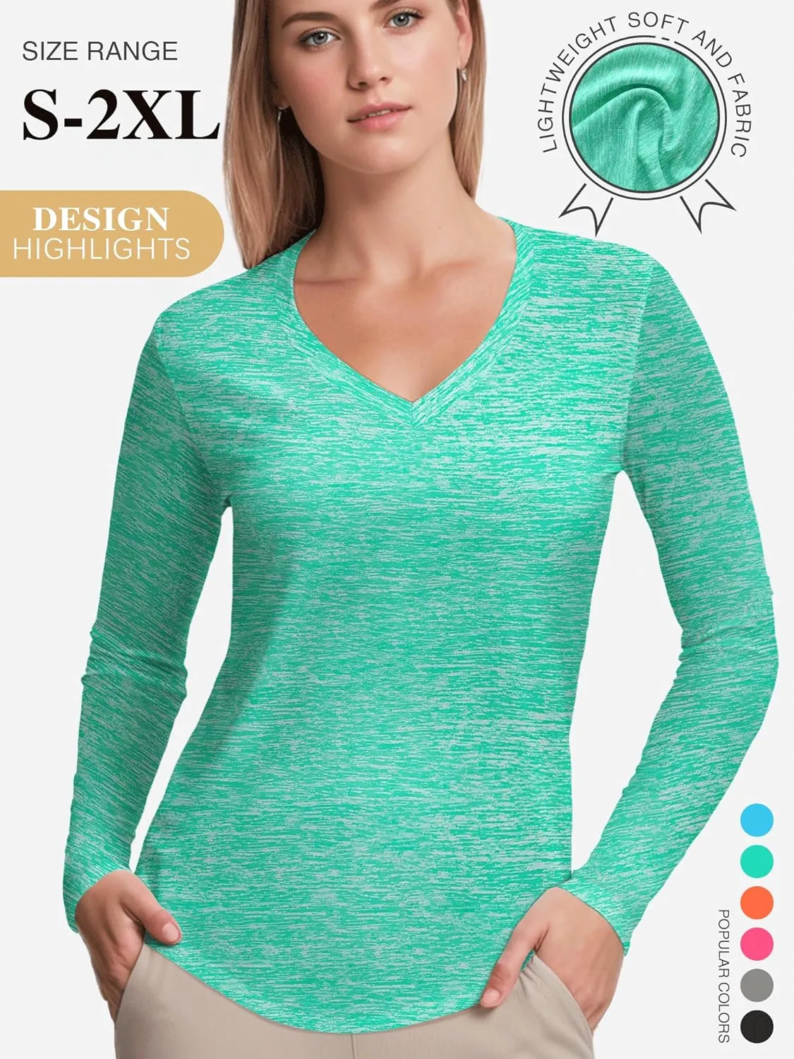 3-5 Pack Women Long Sleeve Shirts Workout V Neck Lightweight Quick Dry Sun Loose Fit T Shirts Athletic Running Tee Tops