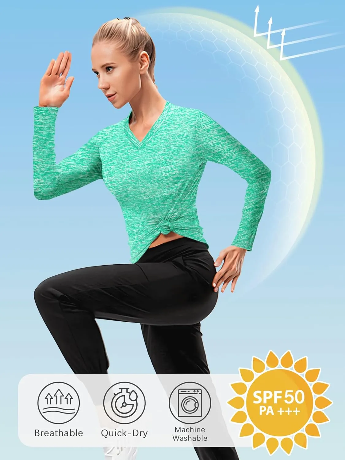 3-5 Pack Women Long Sleeve Shirts Workout V Neck Lightweight Quick Dry Sun Loose Fit T Shirts Athletic Running Tee Tops
