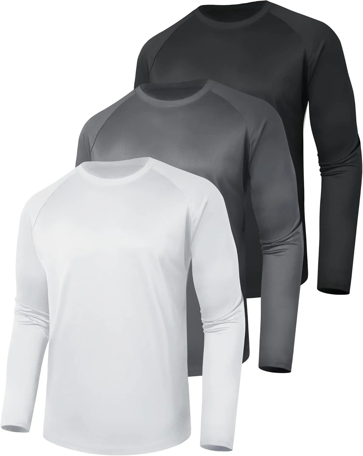 3 Pack Long Sleeve Shirts for Men - Quick Dry Moisture Wicking UV Sun Protection T-Shirts for Fishing Workout Athletic Gym