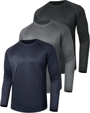 3 Pack Long Sleeve Shirts for Men - Quick Dry Moisture Wicking UV Sun Protection T-Shirts for Fishing Workout Athletic Gym