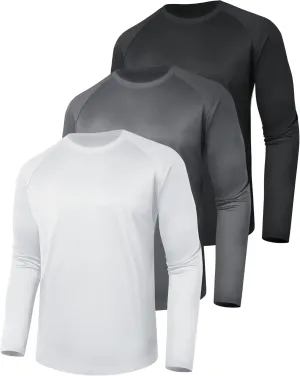 3 Pack Long Sleeve Shirts for Men - Quick Dry Moisture Wicking UV Sun Protection T-Shirts for Fishing Workout Athletic Gym