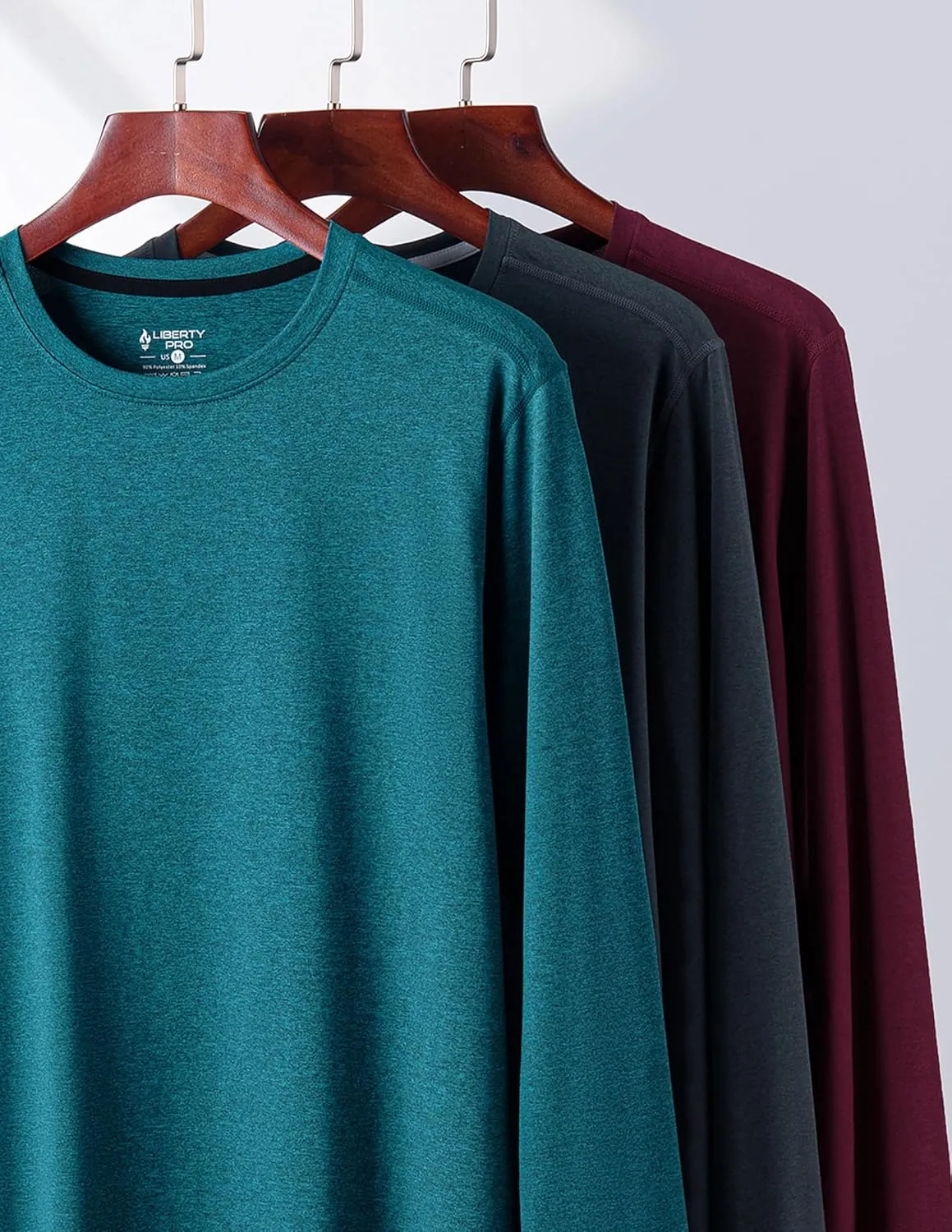 3 Pack: Men's Dry Fit Long Sleeve T Shirts, Lightweight Athletic Performance Tops with Thumb Holes Hiking