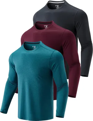 3 Pack: Men's Dry Fit Long Sleeve T Shirts, Lightweight Athletic Performance Tops with Thumb Holes Hiking