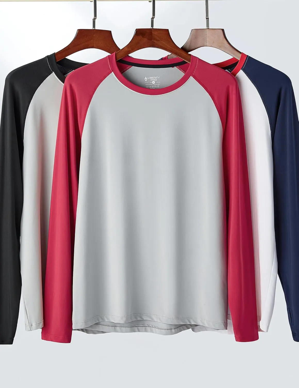 3 Pack: Men's Dry Fit Long Sleeve T Shirts, Lightweight Athletic Performance Tops with Thumb Holes Hiking