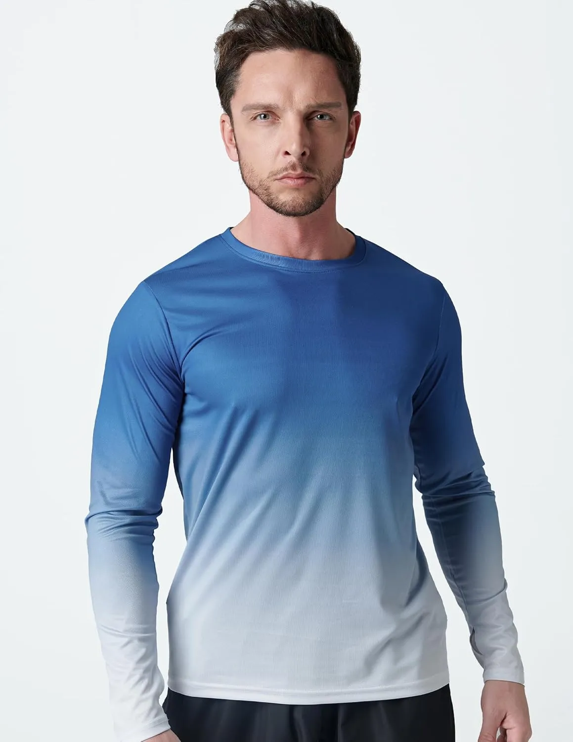 3 Pack: Men's Dry Fit Long Sleeve T Shirts, Lightweight Athletic Performance Tops with Thumb Holes Hiking