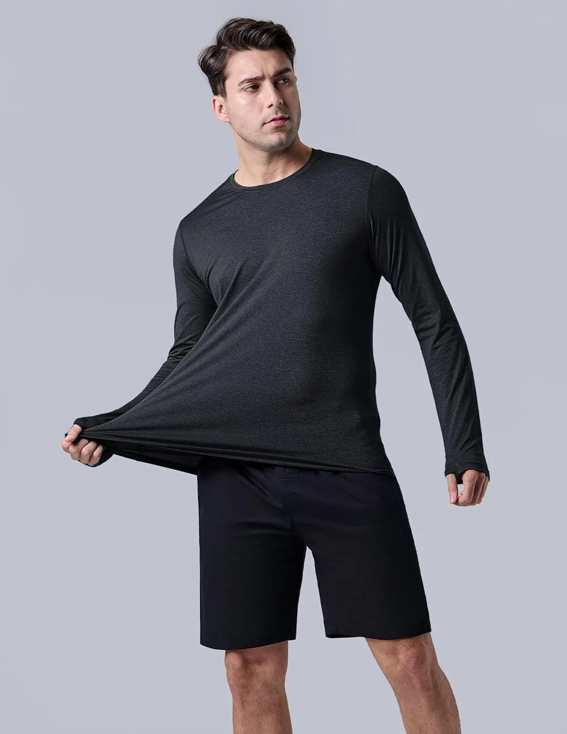 3 Pack: Men's Dry Fit Long Sleeve T Shirts, Lightweight Athletic Performance Tops with Thumb Holes Hiking
