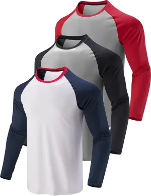 3 Pack: Men's Dry Fit Long Sleeve T Shirts, Lightweight Athletic Performance Tops with Thumb Holes Hiking